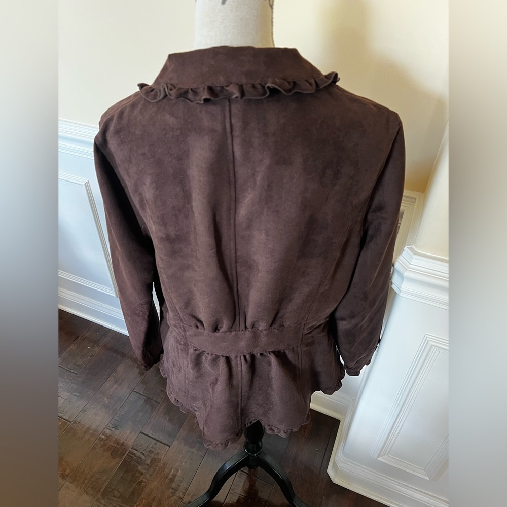 Chocolate Brown Microsuede Lightweight Button Fro… - image 2